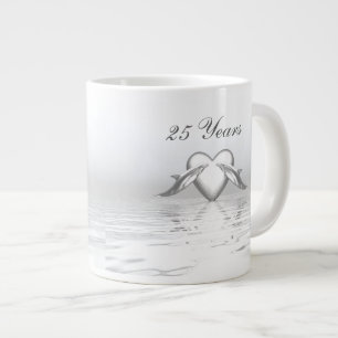 Silver Anniversary Dolphins and Heart Large Coffee Mug