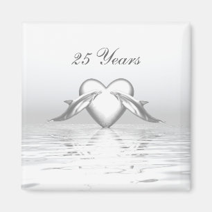 Silver Anniversary Dolphins and Heart Magnet