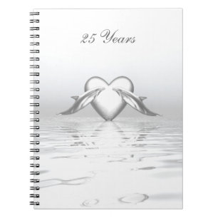 Silver Anniversary Dolphins and Heart Notebook