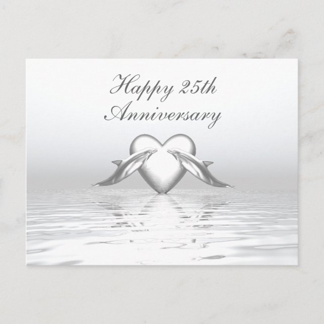 Silver Anniversary Dolphins and Heart Postcard (Front)