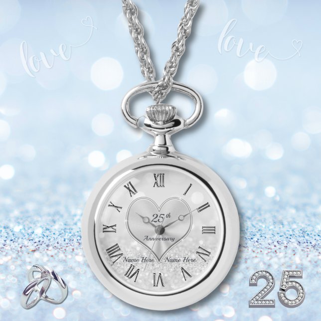 Silver Anniversary Gifts for Wife, Pendant Watch (Silver gift items for 25th wedding anniversary. What is the Symbol for 25th wedding anniversary?)
