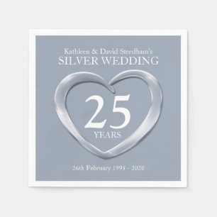 Silver anniversary heart photo names napkins
