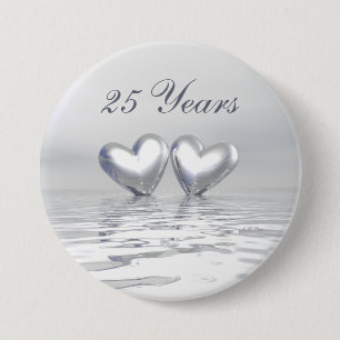 Silver Anniversary Hearts 7.5 Cm Round Badge
