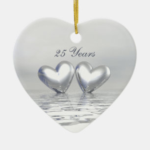 Silver Anniversary Hearts Ceramic Ornament