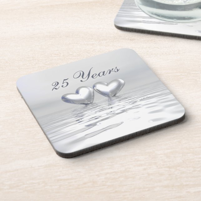 Silver Anniversary Hearts Coaster (Left Side)