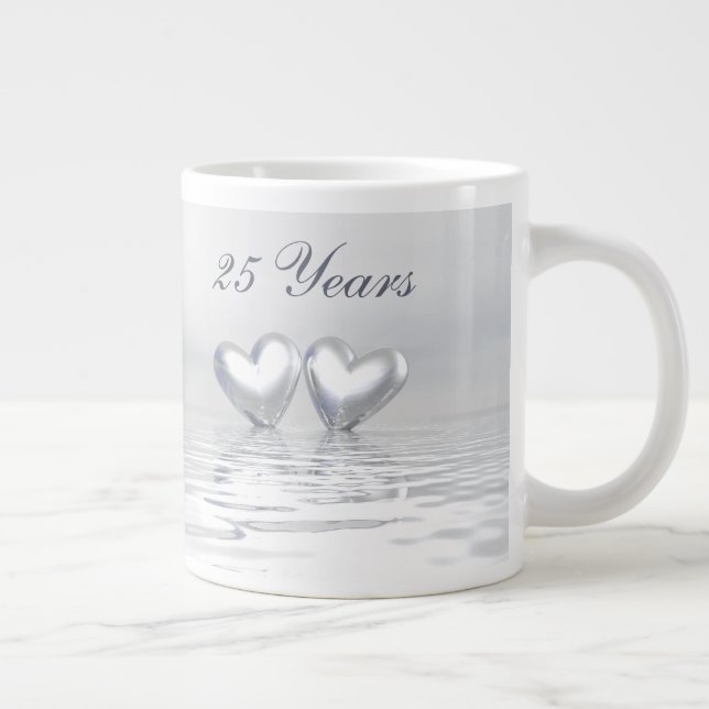 Silver Anniversary Hearts Large Coffee Mug (Right)