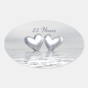 Silver Anniversary Hearts Oval Sticker