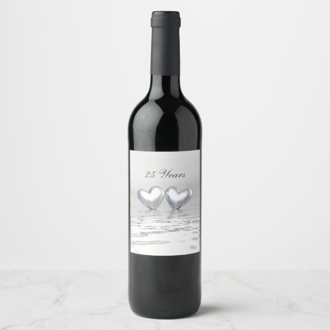Silver Anniversary Hearts Wine Label (Front)