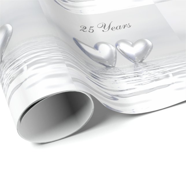 Silver Anniversary Hearts Wrapping Paper (Roll Corner)