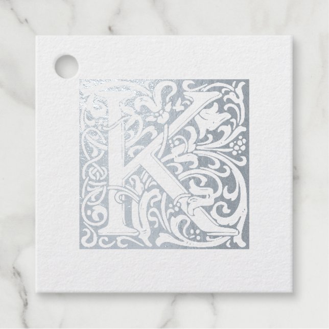 Silver Anniversary Monogram Illuminated Letter K Favour Tags (Front)