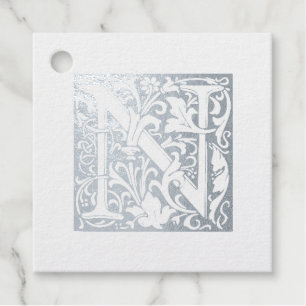 Silver Anniversary Monogram Illuminated Letter N Favour Tags