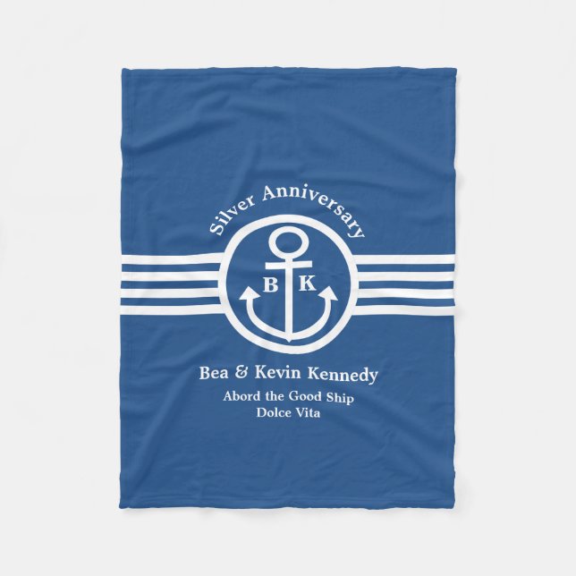 Silver Anniversary Nautical Yacht Owner's Gift Fleece Blanket (Front)