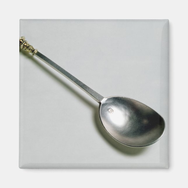 Silver apostle spoon with gold seal top, 1668 magnet (Front)