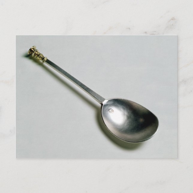 Silver apostle spoon with gold seal top, 1668 postcard (Front)