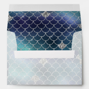 Silver Aqua Blue Mermaid Envelope