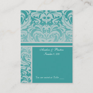 Silver & Aqua Damask Placecard Business Card