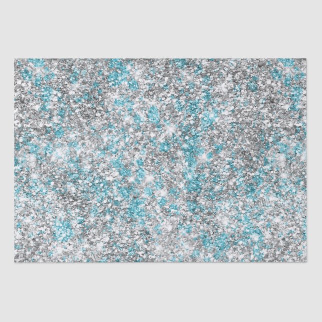 Silver Aqua Glam Glitter Tissue Paper (Front)