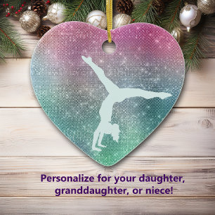 Silver Aqua Gymnast on Sparkle Ceramic Ornament