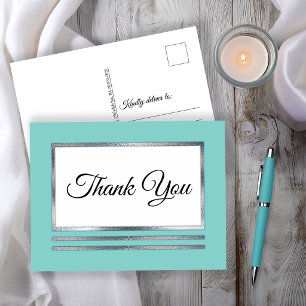 Silver Aqua Modern Simple Elegant Thank You Postcard