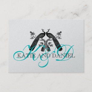 Silver Aqua Peacock Wedding RSVP Card