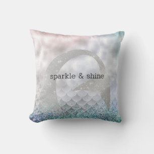 Silver Aqua Pink Purple Glitter Sparkle Mermaid Cushion