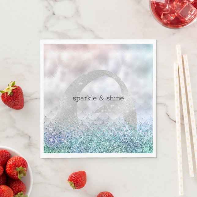 Silver Aqua Pink Purple Glitter Sparkle Mermaid Napkin (Insitu)