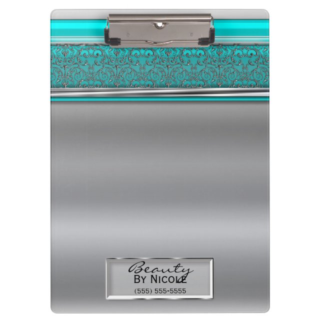 Silver Aqua Shine Elegant Chic Glam Personalised Clipboard (Front)