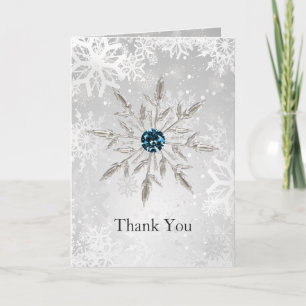 silver aqua snowflakes winter wedding Thank You Card