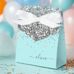 Silver Aqua Teal Blue Girly Glitter Monogram Favour Box<br><div class="desc">Silver and Teal Aqua Blue Sparkle Glitter Monogram Name and Initial Paper Party Gift Boxes This makes the perfect sweet 16 birthday,  wedding,  bridal shower,  anniversary,  baby shower or bachelorette party gift for someone that loves glam luxury and chic styles.</div>
