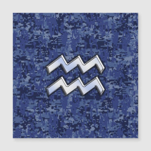 Silver Aquarius Zodiac Sign Navy Blue Digital Camo