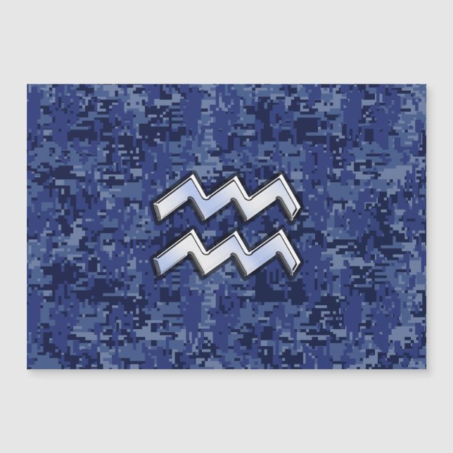 Silver Aquarius Zodiac Sign Navy Blue Digital Camo (Front)