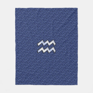 Silver Aquarius Zodiac Sign Navy Blue Digital Camo Fleece Blanket