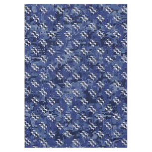 Silver Aquarius Zodiac Sign Navy Blue Digital Camo Tablecloth