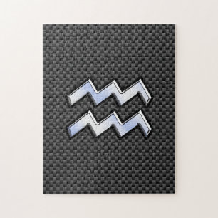 Silver Aquarius Zodiac Symbol Carbon Fibre Style Jigsaw Puzzle
