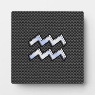 Silver Aquarius Zodiac Symbol Carbon Fibre Style Plaque
