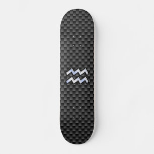 Silver Aquarius Zodiac Symbol Carbon Fibre Style Skateboard