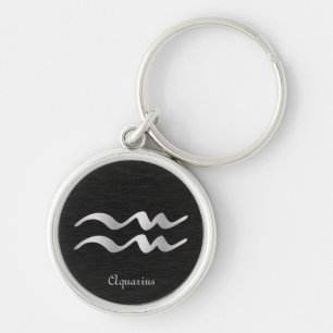 Silver Aquarius Zodiac Symbol Key Ring