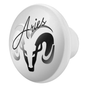 Silver Aries the Ram Zodiac Ceramic Knob