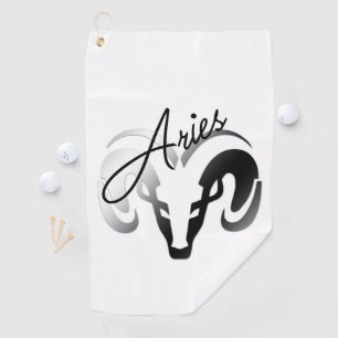 Silver Aries the Ram Zodiac Golf Towel