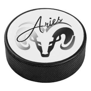 Silver Aries the Ram Zodiac Hockey Puck