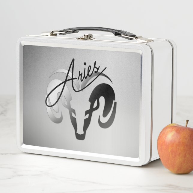 Silver Aries the Ram Zodiac Metal Lunch Box (In Situ)