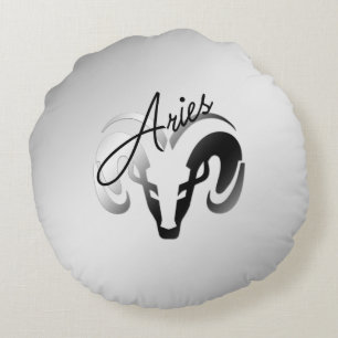 Silver Aries the Ram Zodiac Round Cushion