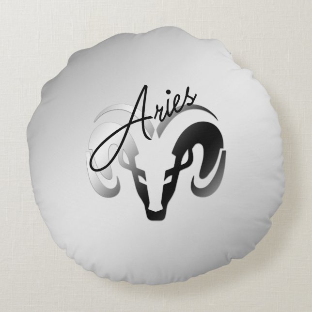 Silver Aries the Ram Zodiac Round Cushion (Back)