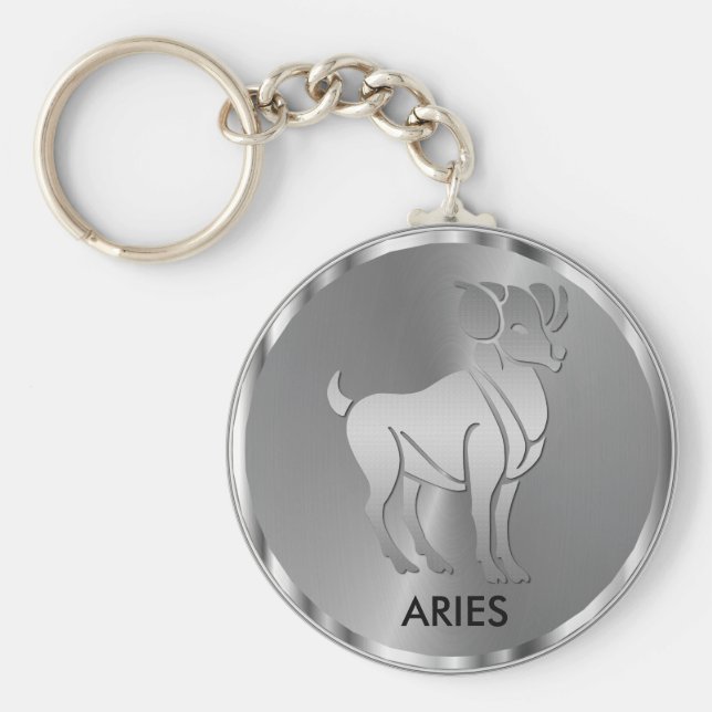 Silver Aries the Ram - Zodiac Sign Key Ring (Front)