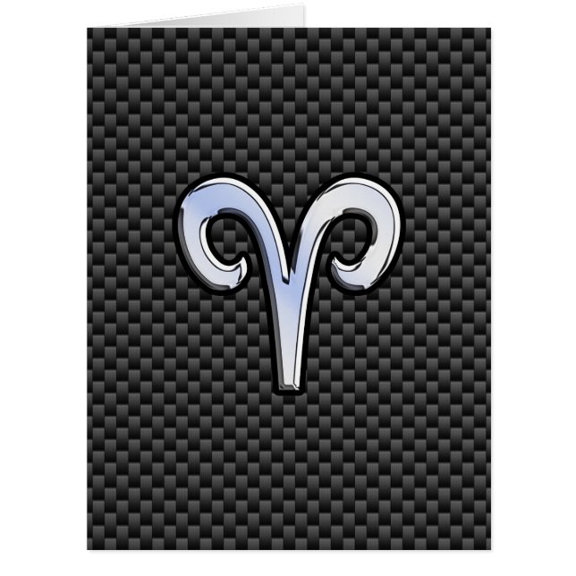 Silver Aries Zodiac Sign Black Carbon Fibre Print (Front)