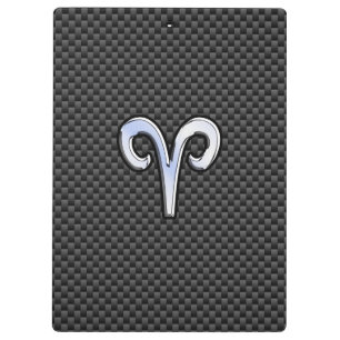 Silver Aries Zodiac Sign Black Carbon Fibre Print Clipboard