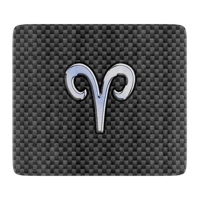 Silver Aries Zodiac Sign Black Carbon Fibre Print Cutting Board (Front)