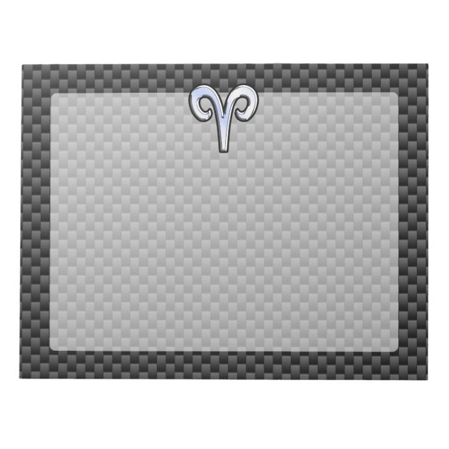 Silver Aries Zodiac Sign Black Carbon Fibre Print Notepad (Front)