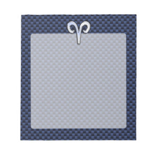 Silver Aries Zodiac Sign Blue Carbon Fiber Print Notepad