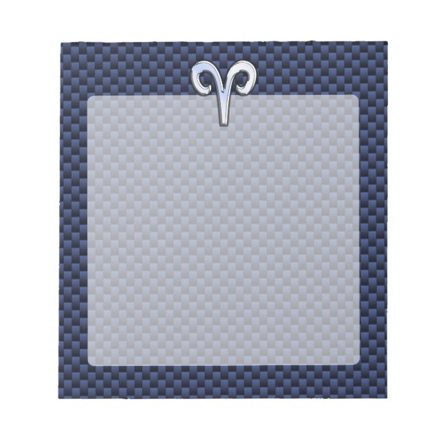 Silver Aries Zodiac Sign Blue Carbon Fiber Print Notepad (Front)